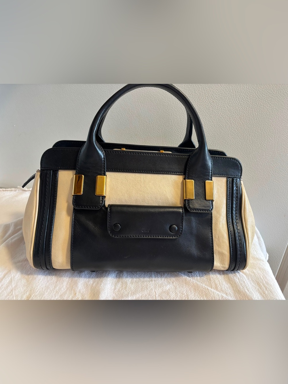 Vintage Chloe Two-Tone Black and Cream Leather Top-Handle Bag - Like New w/dusty